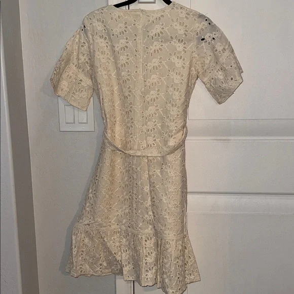 roolee cream colored eyelet dress. size xs. zipper. tie around waist. excellent. - Picture 3 of 8